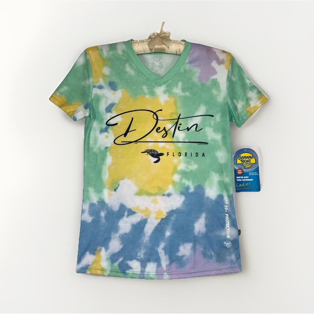 Banana Boat Sun Shirt Women's Small S Yellow Blue Performance Tee Destin Florida